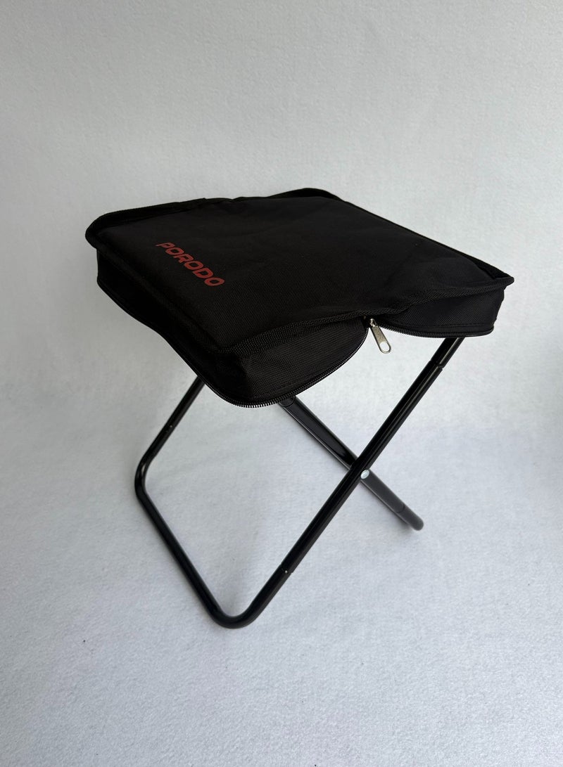porodo Quick-Fold Portable Camping Seat/ Ultra-Compact/ Lightweight/ 100kg Load Capacity/ Comfortable X-Frame Design with Fast One-Step Setup/ Breathable 600D Fabric/ Outdoor Chair With Handy Storage Pouch- Black - Image 3